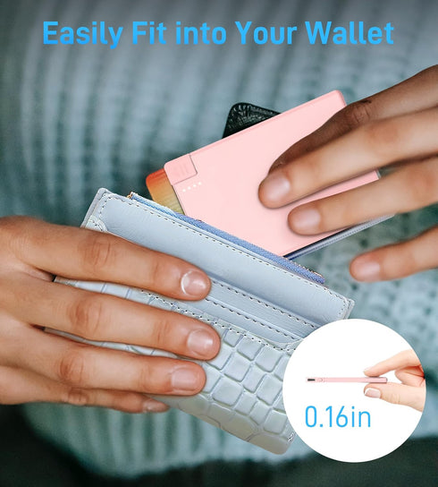 TNTOR Portable Charger with Built-in Lightning Cable, Credit Card Size Power Bank for iPhone 14/13/12/11/X/8 Series