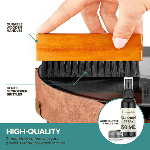Stock Your Home 6 Piece Vinyl Record Cleaning Kit, Includes Cleaner Spray, Velvet Brush, and Duster Bag