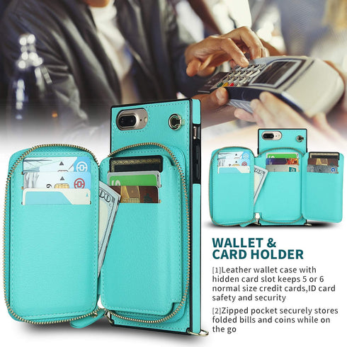 Asuwish Wallet Phone Case for iPhone 6plus 6splus 7plus 8plus with Screen Protector and Zipper Card Holder Slot