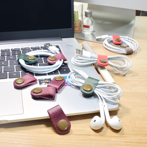 Cord Organizer, Cable Management USB Holder, Earbud Case, Wrap Headset Winder, Phone Earphone Clips Ties (Rose Red)