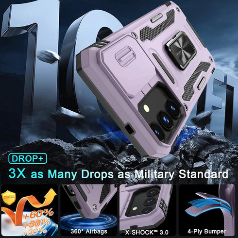 DEERLAMN Galaxy S24 Case - Deep Purple, Military Grade Shockproof, Slide Camera Cover, Screen Protector, Rotated Ring