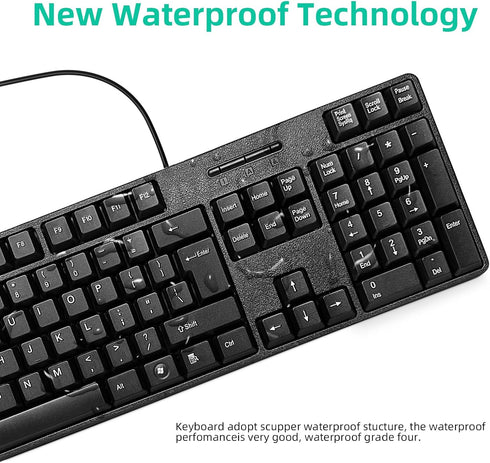 YORUNOHOSHI PS2 104 Wired Keys Computer Keyboard with Stands,Waterproof - US Layout Compatible for Windows, PC, Laptop