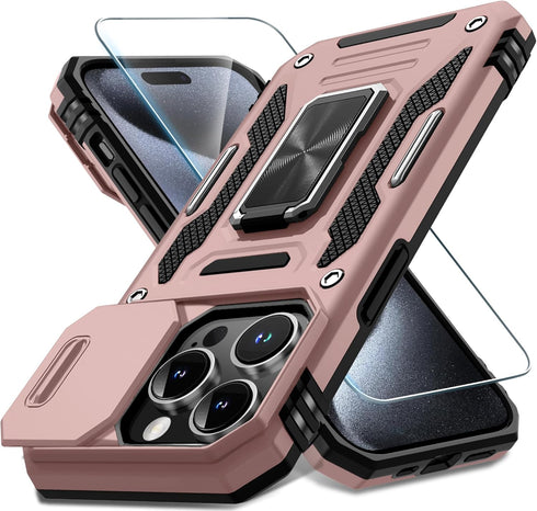 DEERLAMN Military Grade Shockproof Protective Cover for iPhone 15 Pro Max with Slide Camera Cover + Screen Protector