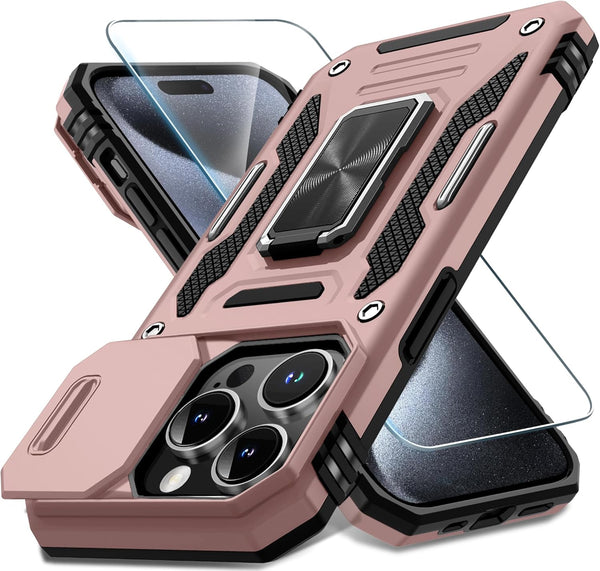 DEERLAMN Military Grade Shockproof Protective Cover for iPhone 15 Pro Max with Slide Camera Cover + Screen Protector