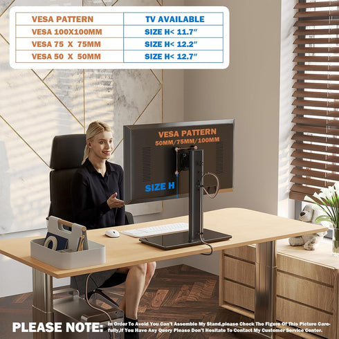 Single LCD Computer Monitor Free-Standing Desk Stand, Height Adjustable for 13-32 Inch Screens, Holds up to 77 lbs