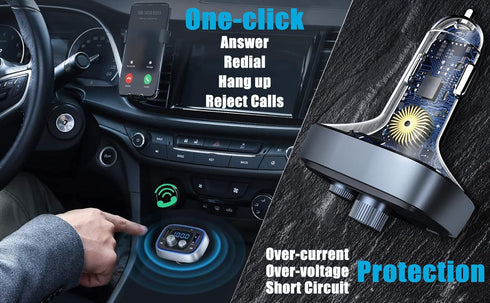 LIHAN USB C Bluetooth Adapter for Car, AUX Wireless FM Radio Transmitter, Handsfree Calling & Audio Receiver