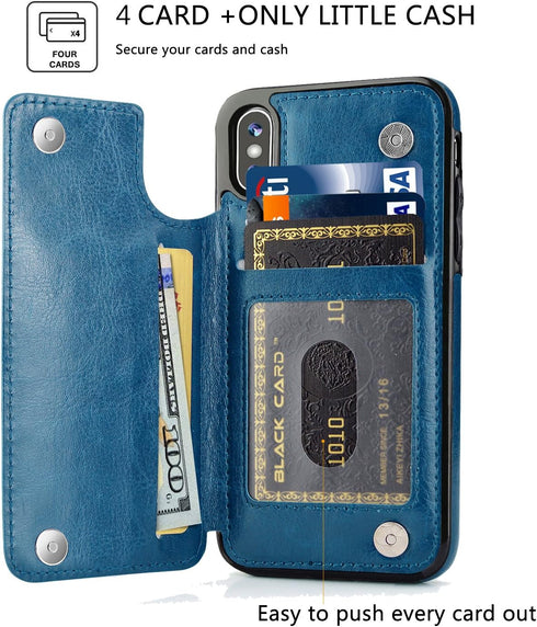 Slim Protective Wallet Case for iPhone X/XS - Premium PU Leather Card Holder with Screen Protective Glass