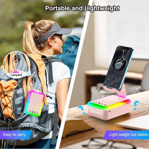 JTEMAN Gifts for Women, Cell Phone Stand with Bluetooth Speaker and Light, Portable Lanyard, Unique Birthday Gift Ideas