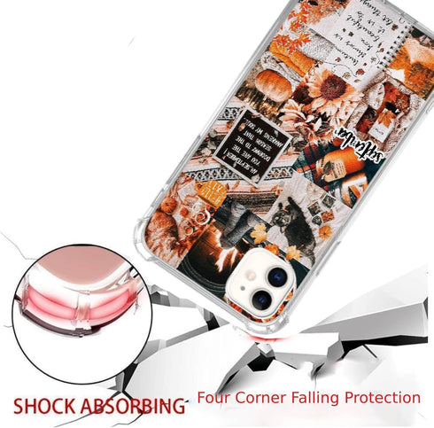 Aesthetic Fall Collage Phone Case for iPhone 12/iPhone 12 Pro, Unique Autumn Pumpkin Soft TPU Bumper Cover
