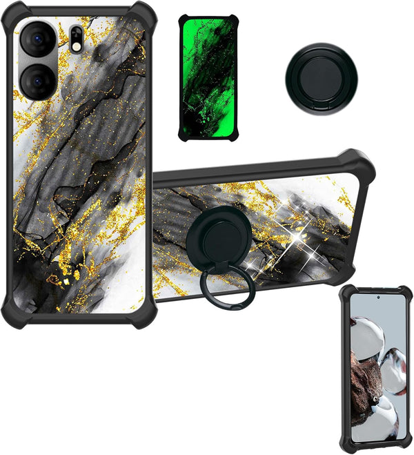 BLU VIEW5 Case Cover for Blu View 5 Phone, Hard PC + Soft Silicone, Gold Glitter + Luminous, Ring Support