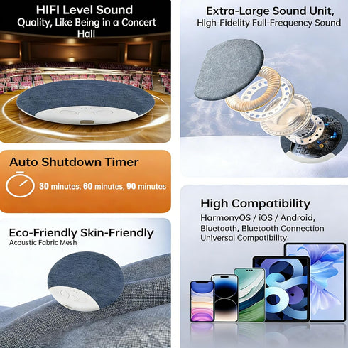 Ultra-Thin Bluetooth Pillow Speaker for Sleeping, Built-in White Noise to Support Sleep, Dual-Mode Speakers Audio