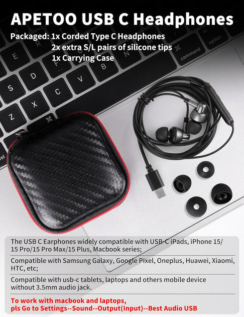 USB C Headphones for Samsung Galaxy S24, S23 Ultra, S22, S21 FE, USB Type C Earphones with Microphone, Metal-Grey