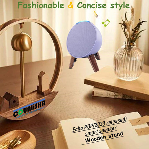 Real Wood Stand for Echo POP (2023), Tripod Accessories for Better Sound, Secure Wooden Mount Holder
