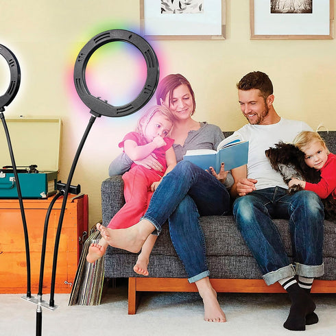 Supersonic SC-2710SR Double 8-inch Selfie Ring Light with 3 Color Modes, 32 RGB Modes, and 360° Rotatable Phone Holder