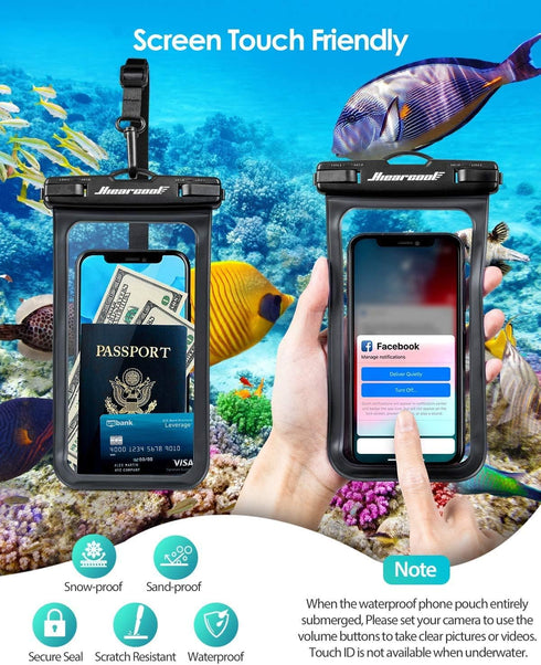 Hiearcool Universal Waterproof Case, Phone Pouch for iPhone 15 14 13 12 Pro Max XS Plus, Samsung Galaxy S22, 2 Pack