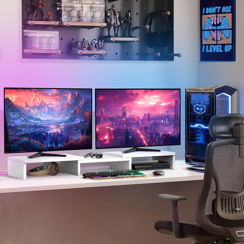 2 43.3" TAVR Furniture Dual Monitor Stand Riser, Computer Monitor Stands for Monitors, Extra Long Multifunctional
