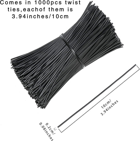 SumDirect 1000Pcs 4 Inch Plastic Twist Ties for Bags, Wire Cable Ties for Plants, Breads, Household and Office Use