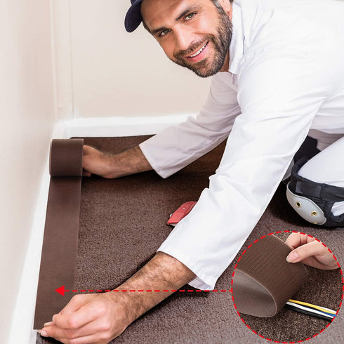 WILLBOND 2 Pack Cable Floor Strip - 10 ft x 3 Inch Carpet Protector Management Hook and Loop Tape, Brown