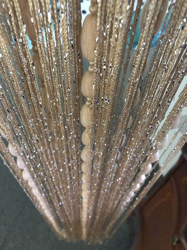 Hysenm Door String Curtains, 39x79 Inch Champagne Panel Soft Balls for Room Divider Home Décor
