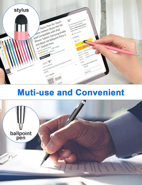 24 Pack Stylus Pens for Touch Screens - innhom Stylus Pen for iPad, iPhone, Tablets, Samsung, Black Ink Ballpoint Pens