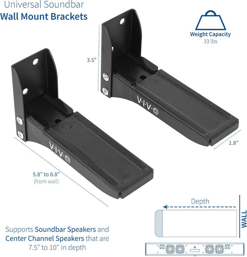 VIVO Steel Universal Dual Soundbar Wall Mount L Brackets, Adjustable Extending Speaker Arm Holders, Black, Mount-SPSB4