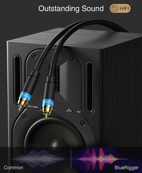 BlueRigger RCA Audio Subwoofer Cable, 8FT, Dual Shielded, Gold Plated RCA Connectors for Subwoofer, Amplifier