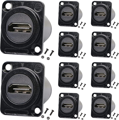 PENGLIN 10Pack HDMI Panel Mount Coupler, Female to Female 4K Adapter, HDMI D-Type Pass Through Connector with Cap