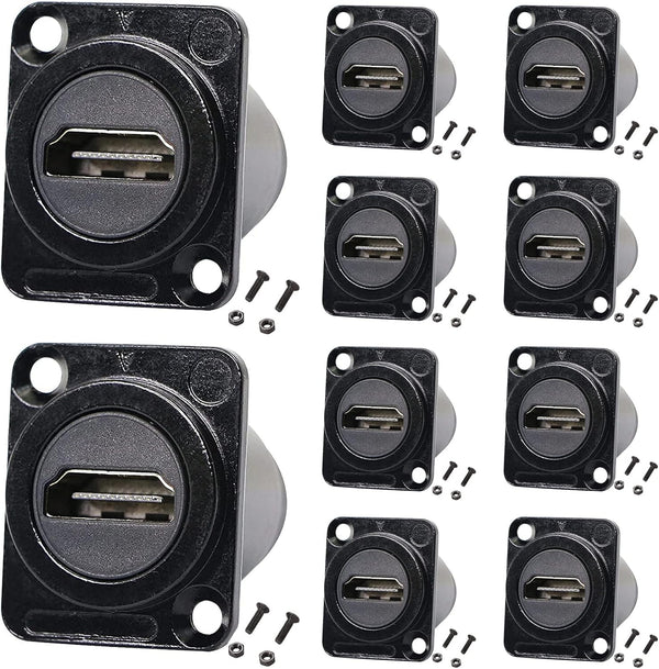 PENGLIN 10Pack HDMI Panel Mount Coupler, Female to Female 4K Adapter, HDMI D-Type Pass Through Connector with Cap