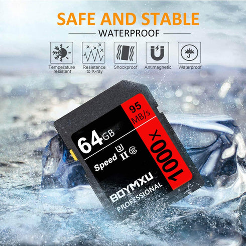 BOYMXU 64GB Memory Card, Professional 1000 x Class 10 U3, Compatible with Computers, Cameras, Camcorders, Up to 95MB/s,
