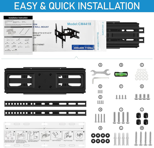 C-MOUNTS 26 65 Inch 400X400 110lbs,Fits 16" Full Motion TV Wall Mount Bracket with Articulating Dual Arm Swivel