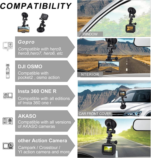 PULUZ Suction Cup Mount for GoPro, Adjustable Vehicle Window & Windshield Holder, Compatible with Hero 11-6