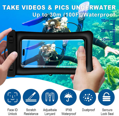 2 Pack-IPX8 Waterproof Phone Pouch with Lanyard, Universal Cell Phone Floatable Case Compatible with iPhone 15 14 13 12 Pro/Pro Max, 11 Pro/SE/Xs Max, XR, 8P and Galaxy S24/S23 Ultra -Max to 7.2”