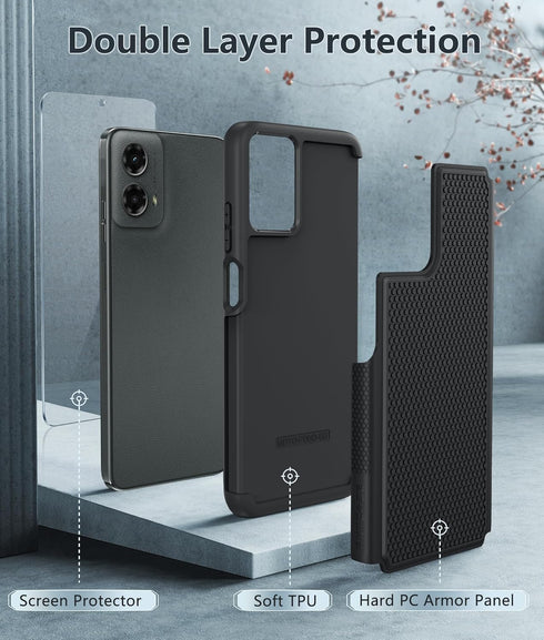FNTCASE Black Case for Motorola Moto G-5G-2024, Dual Layer Heavy Duty Shockproof Rugged Cover with Military Drop