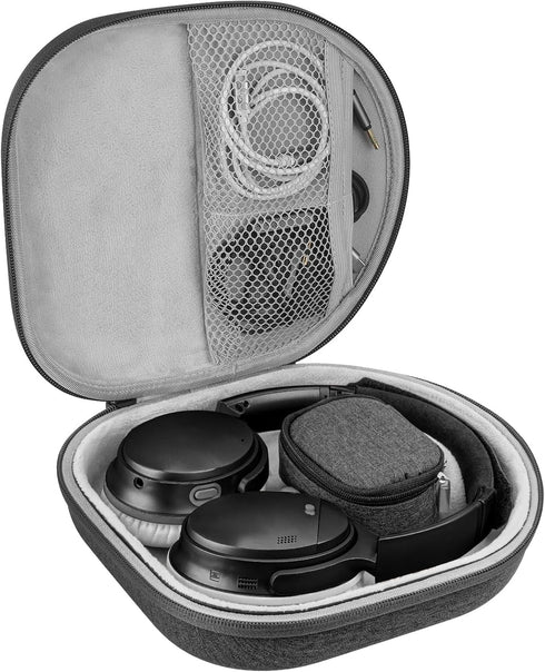 Geekria Shield Hard Shell Case for Bose QuietComfort 45, 35 II, & Gaming - Dark Grey Travel Bag with Cable Storage.