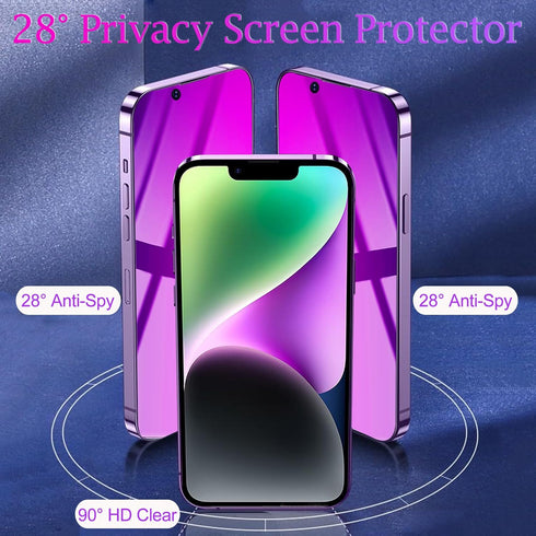 Compatible with iPhone 14 / 13 / 13 Pro Privacy Screen Protector 28 Degree Anti-Spy Tempered Glass Gradient colorful Full Coverage Case Friendly Bubble Free Easy Installation HD Clarity