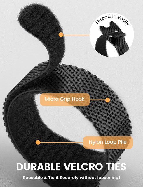 60PCS 6-Inch Lamicall Reusable Cable Ties, Upgraded Tapered Tail for Effortless Threading, Durable Nylon Hook and Loop
