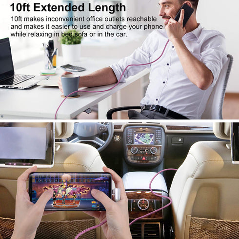 Pofesun 10ft USB C Charger Cable 3-Pack, Right Angle USB A to C, Fast Charging for Samsung Galaxy S24, Note 20, LG V50.