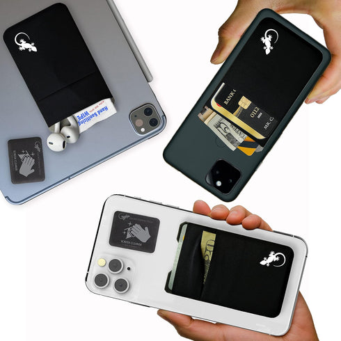 Double Pocket Gecko Phone Wallet - Smartphone Adhesive Card Holder, Mobile Stick on Spandex Pocket (BLACK-WHITE)
