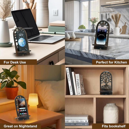 Handicraftviet - Handcrafted Wooden Tree of Life Phone Stand, Engraved I Love You Vintage Desk Docking Station