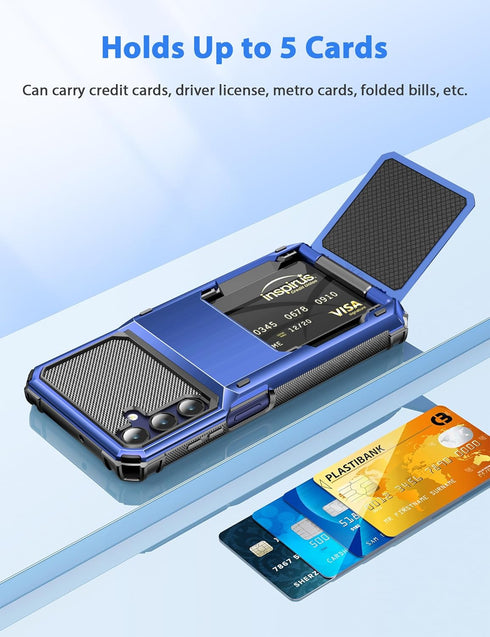 COOYA Samsung Galaxy A15 Case Wallet, 5 Credit Card Holder ID Slot Flip Cover, Dual Layer Protective Blue