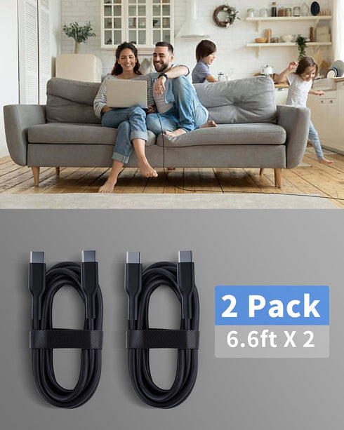 USB C to USB C Cable (2 Pack, 6ft, 60W/3A) Fast Charging for iPhone 15 Pro Max, iPad Mini 6, MacBook Pro, Samsung