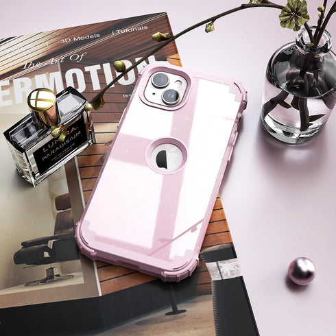 IDweel Glitter Pink iPhone 15 Plus Case: Luxury 3-in-1 Shockproof Hybrid with Screen Protector & Slim Fit Heavy Duty