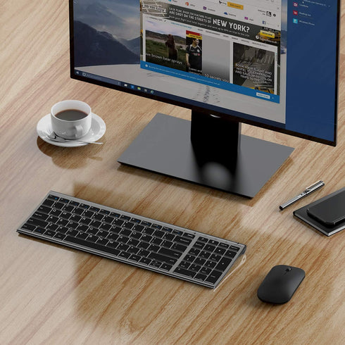 seenda Rechargeable Wireless Keyboard and Mouse Combo, Ultra Thin Low Profile with Number Pad, Black and Grey