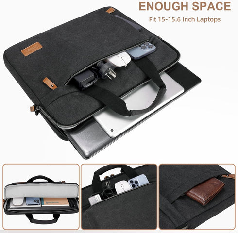 ESTARER 15.6 Inch Laptop Bag, Dark Grey Water-resistant Canvas Case for Hp/Lenovo/Acer/Dell/Asus/MacBook, Men