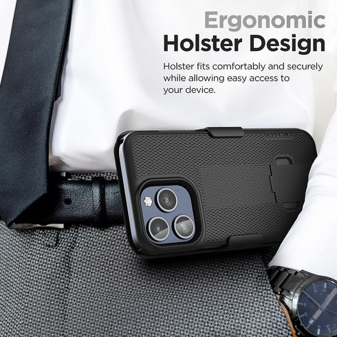 Encased DuraClip Holster for iPhone 15 Pro Case with Belt Clip Phone Holder and HD Screen Protector (iP15-PRO 6.1") -