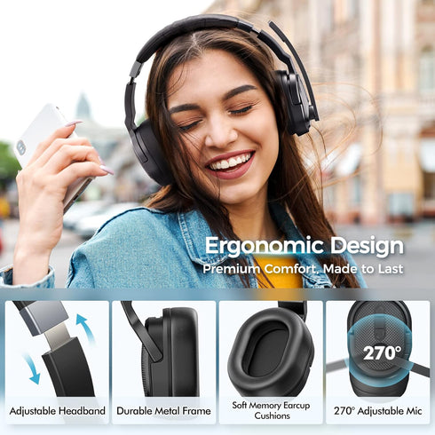 Trucker Bluetooth Headset, Wireless Headsets with Noise Cancelling Microphone, 40+Hrs HD Talktime