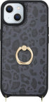 iPhone 13 Case with Card Holder for Women, Phone Case with Strap, Crossbody Lanyard, Ring Stand, Snap Clasp, Cute