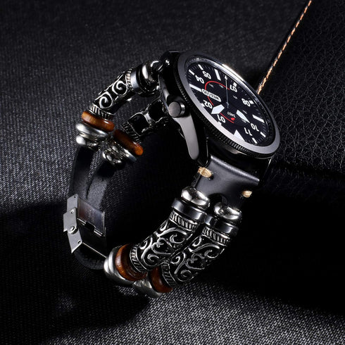 22mm Leather Vintage Bracelet Bands Compatible with Garmin Venu 2/Venu 3/Vivoactive 4 & Samsung Galaxy Watch 3/46mm