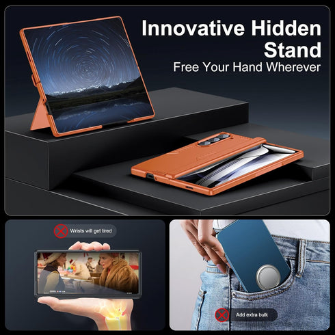 Samsung Galaxy Z-Fold-6 Case with Screen Protector, Slim Hinge Lightweight Stand, Wireless Charging - Orange