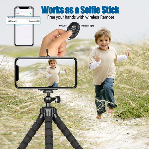 Phone Tripod Mini Flexible Adjustable Cell Phone Tripod Stand Holder with Remote and Universal Clip for iPhone 15 14 13 12 Pro Max 11 Mini 10 XR X Android Camera Tripod Stand Video Recording